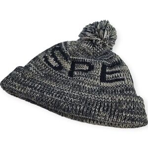 SPERRY Knit Beanie Cap Winter Hat Acrylic Gray/Navy with Pom